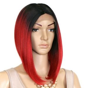 Red synthetic bob wig human hair blend